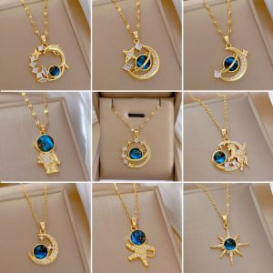 Titanium Steel Star Pendant Necklace | Micro-Pavé CZ Galaxy Necklace | Wholesale